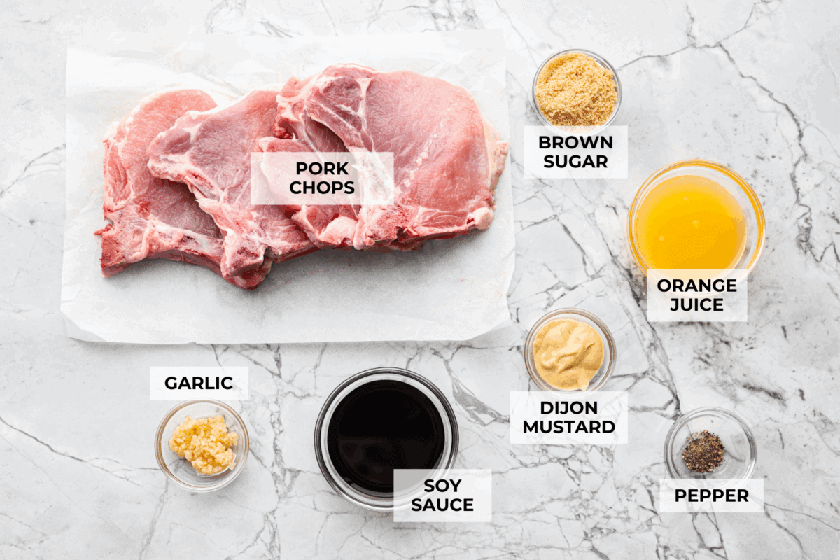 Overhead shot of labeled ingredients.